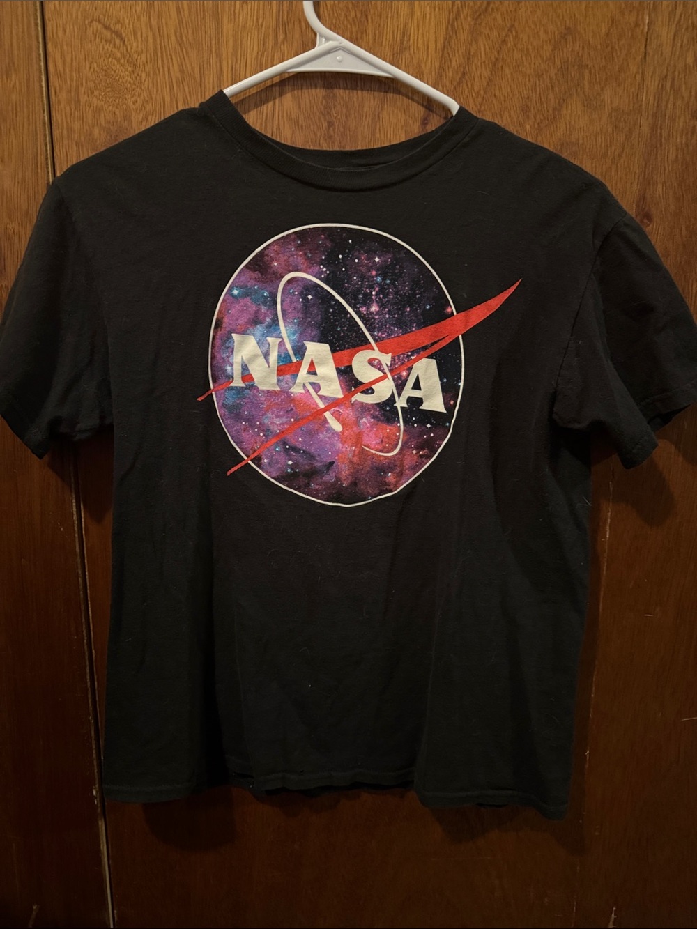 Fifth Sun Black NASA Graphic Tee with Purple Galaxy and Red Accents
